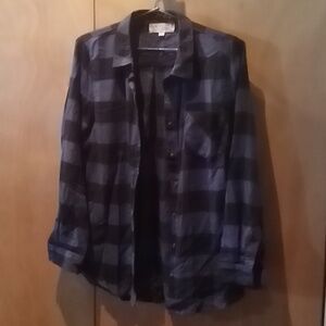 Women's long sleeve flannel in blue buffalo check, size M from Pink Rose.